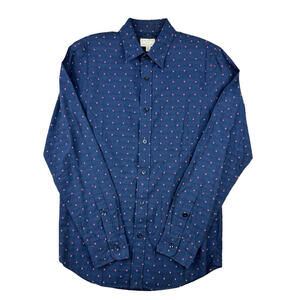 Club Monaco Modern Slim Fit Dotted Button-Down Shirt Blue Size M